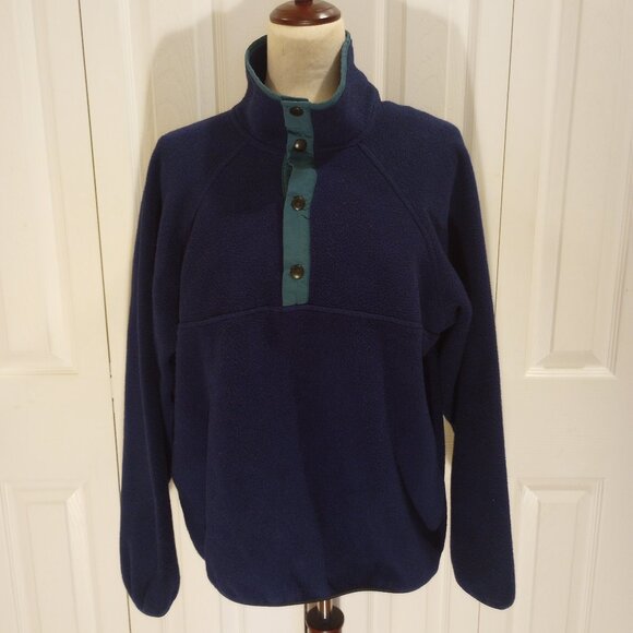 Woolrich Fleece Pullover Jacket sz M Dark Blue Snap Collar - Picture 2 of 7